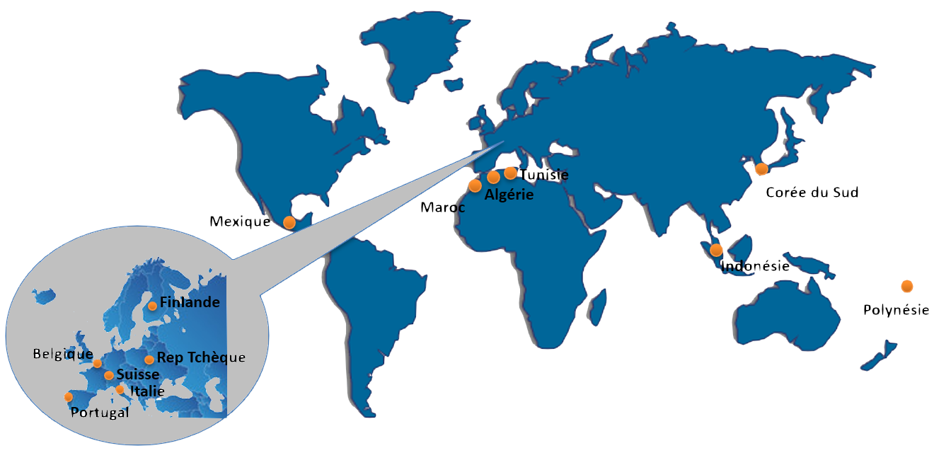 carte du monde avec marqueurs pour les interventions d'ECW